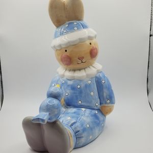 Vintage Charpente Bunny Blue Bird Piggy Bank Savings Baby Ceramic By Kathy Orr